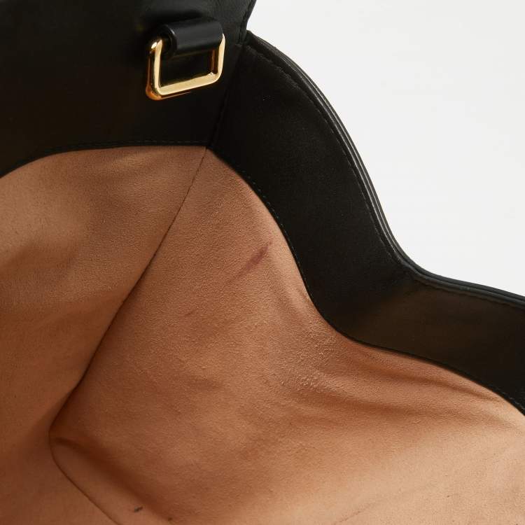 Pre Owned Gucci Black Leather Bamboo Nymphaea Tote