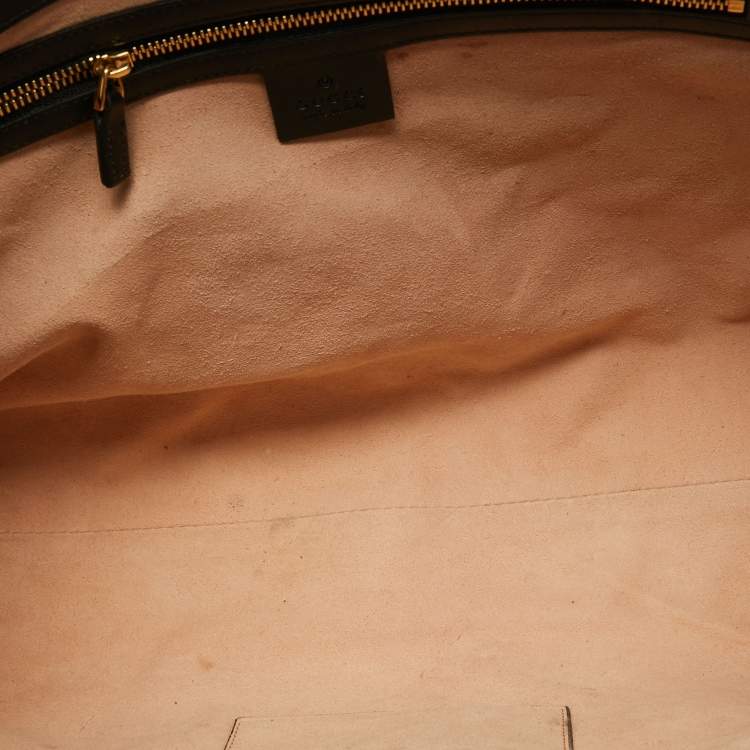 Pre Owned Gucci Black Leather Bamboo Nymphaea Tote