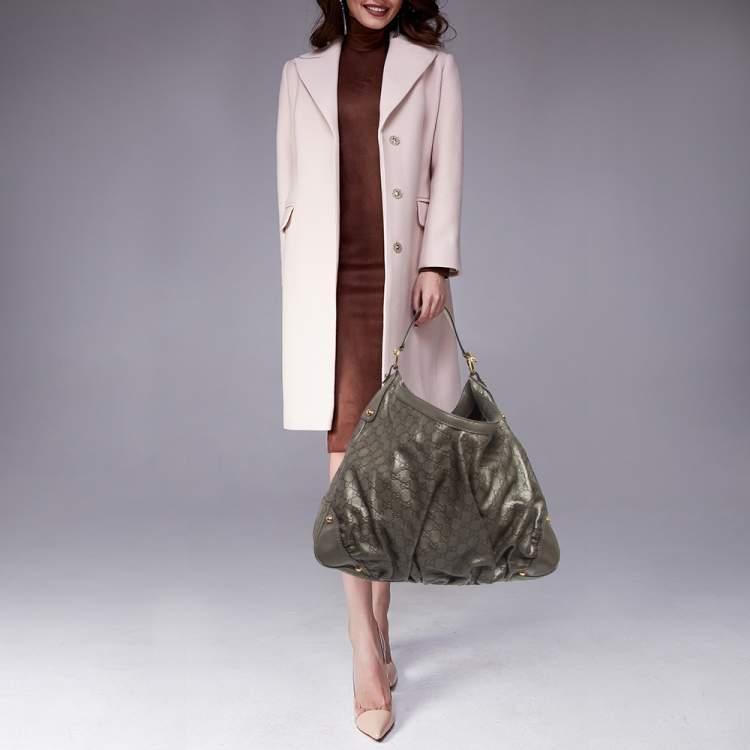 Pre Owned Gucci Grey Guccissima Leather Jockey Hobo