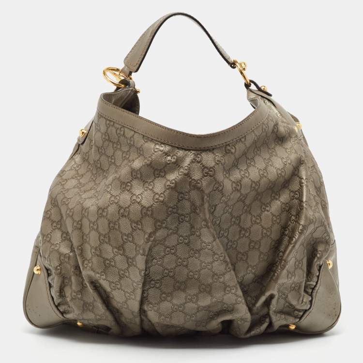 Pre Owned Gucci Grey Guccissima Leather Jockey Hobo