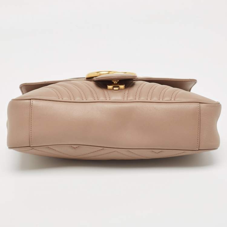 Pre Owned Gucci Beige Matelassé Leather Medium GG Marmont Shoulder Bag
