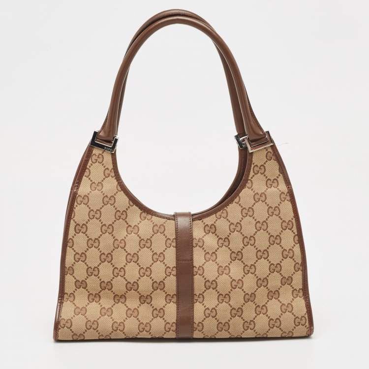 Pre Owned Gucci Beige/Brown GG Canvas and Leather Jackie Bardot Hobo