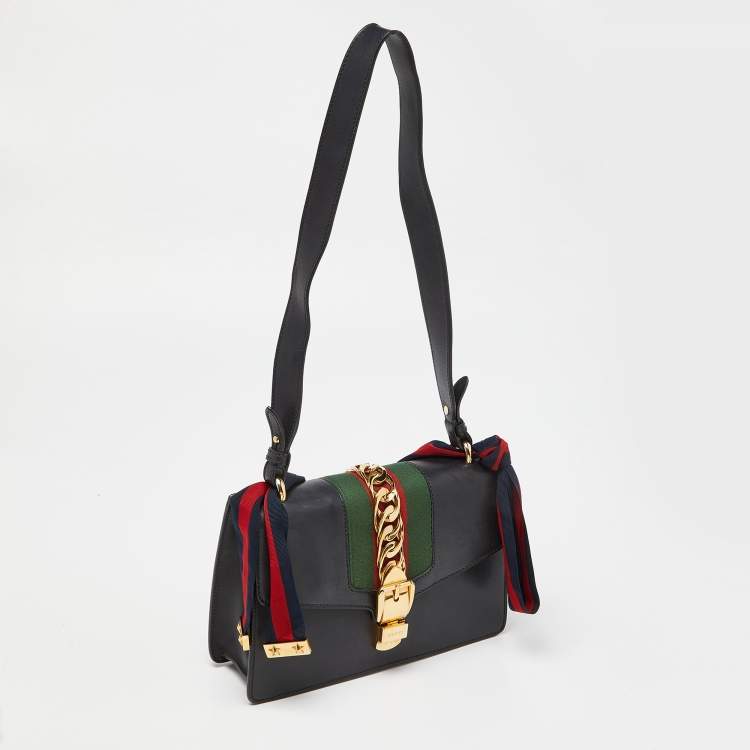 Pre Owned Gucci Black Leather Small Web Sylvie Shoulder Bag