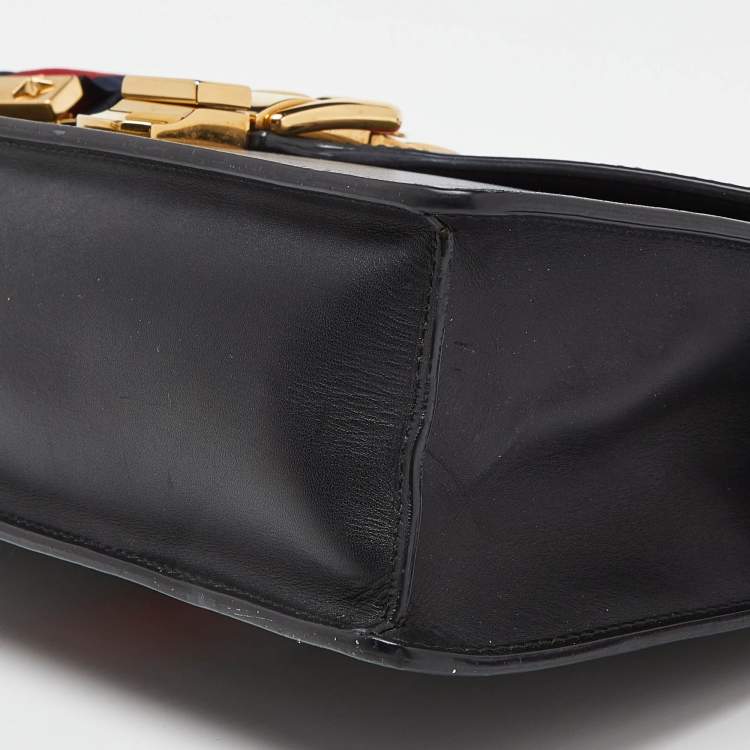 Pre Owned Gucci Black Leather Small Web Sylvie Shoulder Bag