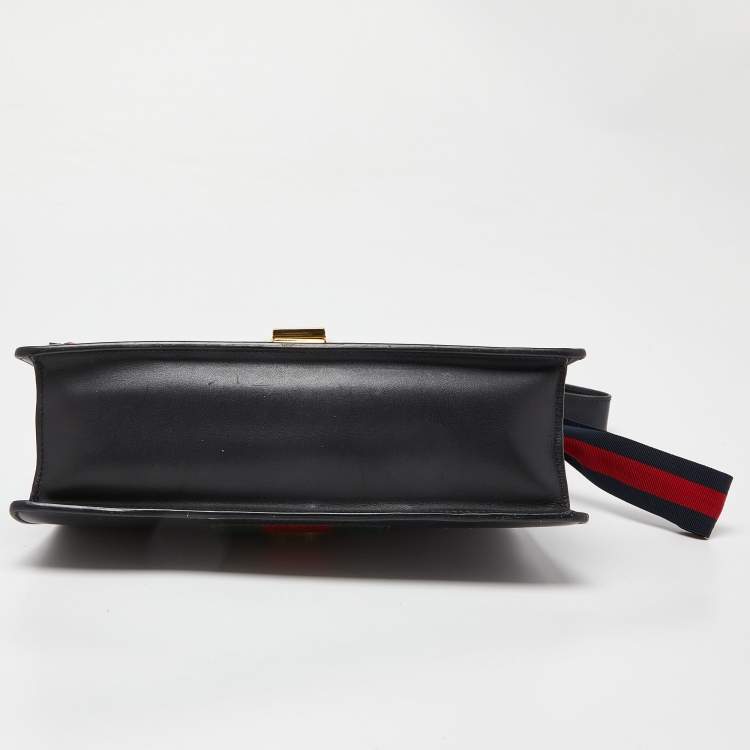 Pre Owned Gucci Black Leather Small Web Sylvie Shoulder Bag