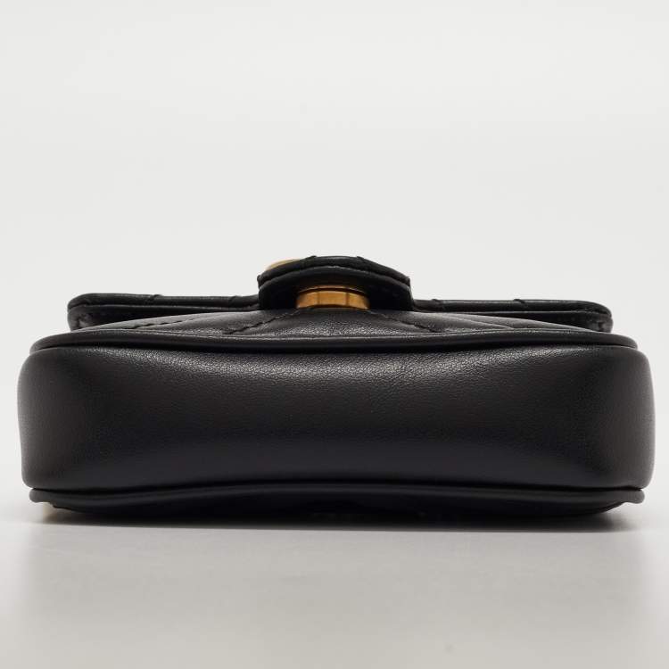 Pre Owned Gucci Black Matelassé Leather GG Marmont 2.0 Purse on Chain