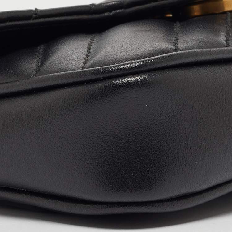 Pre Owned Gucci Black Matelassé Leather GG Marmont 2.0 Purse on Chain