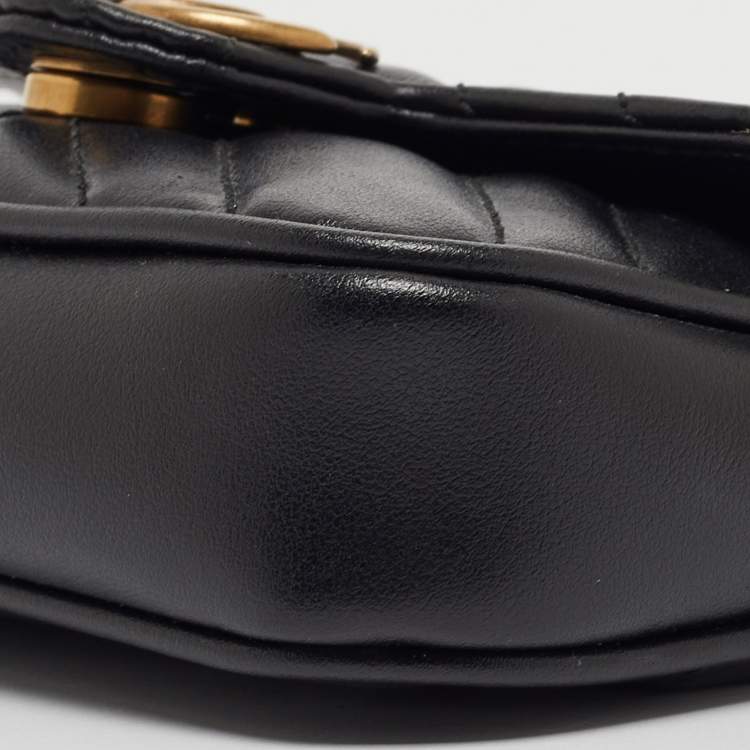 Pre Owned Gucci Black Matelassé Leather GG Marmont 2.0 Purse on Chain