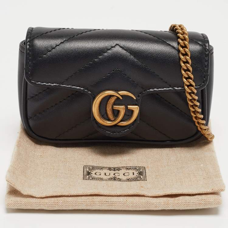 Pre Owned Gucci Black Matelassé Leather GG Marmont 2.0 Purse on Chain
