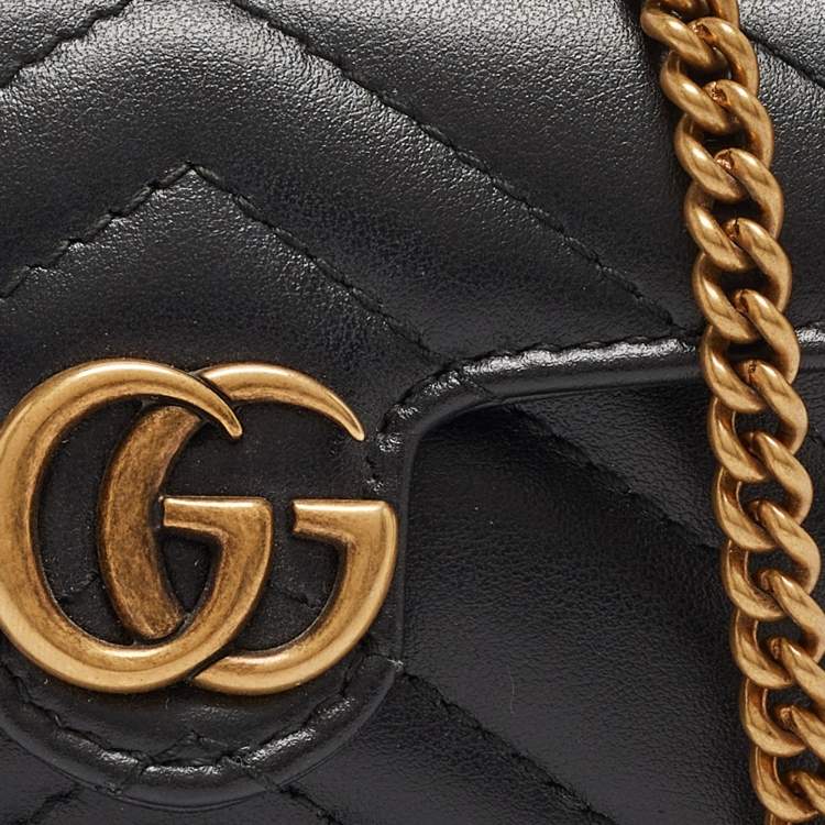 Pre Owned Gucci Black Matelassé Leather GG Marmont 2.0 Purse on Chain