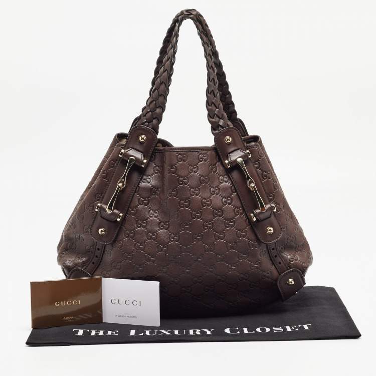 Pre Owned Gucci Dark Brown Guccissima Leather Small Pelham Shoulder Bag