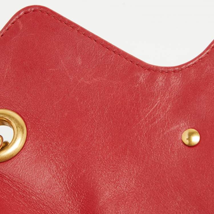 Pre Owned Gucci Red Matelassé Leather Mini GG Marmont Shoulder Bag