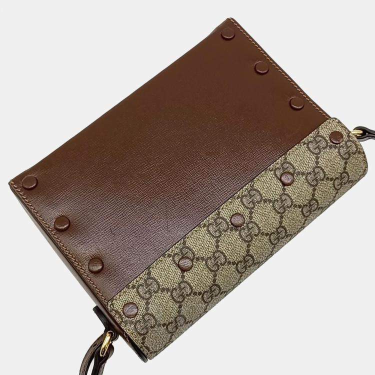 Pre Owned Gucci Beige/Red GG Canvas and Leather Heart Wallet on Chain