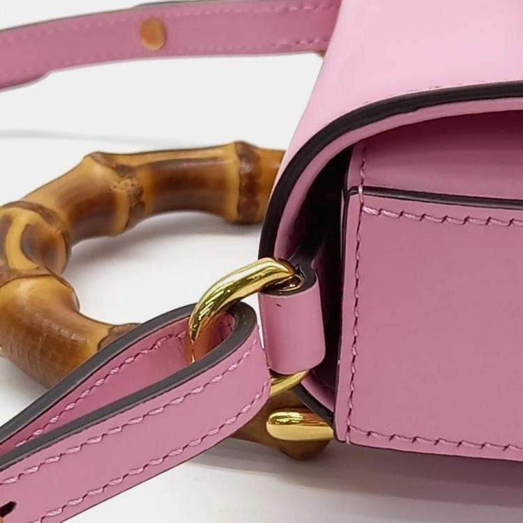 Pre Owned Gucci Pink Leather Mini Bamboo Tote Bag