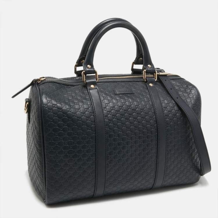 Pre Owned Gucci Navy Blue Guccissima Leather Medium Joy Boston Bag