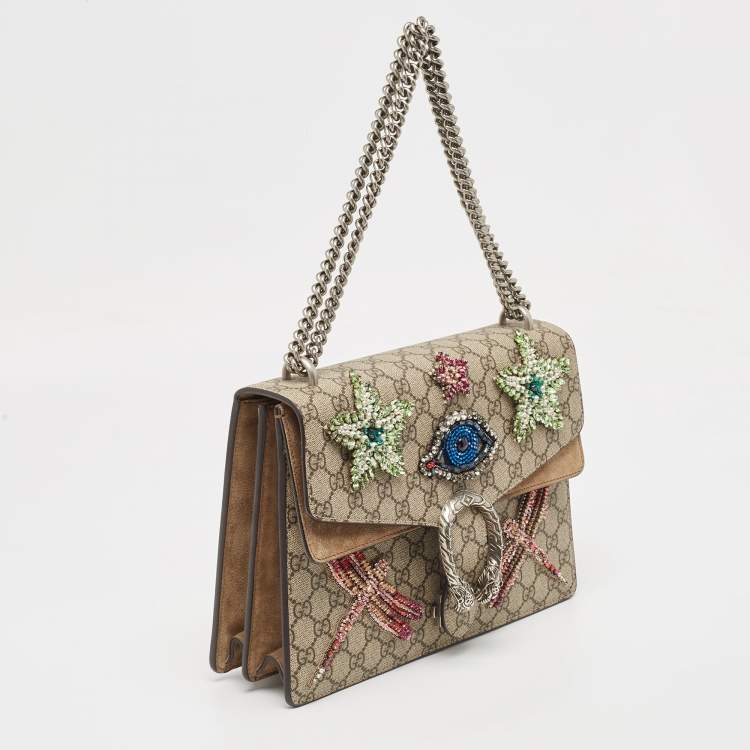 Pre Owned Gucci Beige GG Supreme Canvas and Suede Medium Dubai Exclusive Dionysus Embellished Shoulder Bag