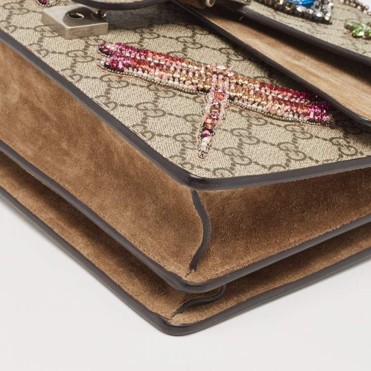 Pre Owned Gucci Beige GG Supreme Canvas and Suede Medium Dubai Exclusive Dionysus Embellished Shoulder Bag