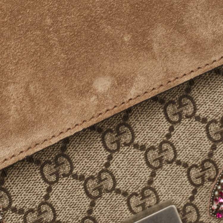 Pre Owned Gucci Beige GG Supreme Canvas and Suede Medium Dubai Exclusive Dionysus Embellished Shoulder Bag