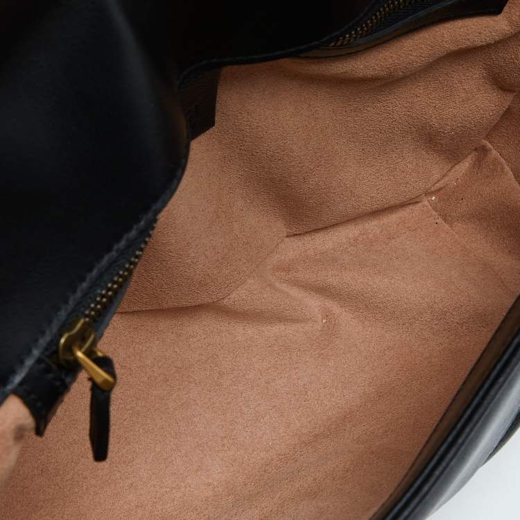 Pre Owned Gucci Black Matelassé Leather Small GG Marmont Shoulder Bag