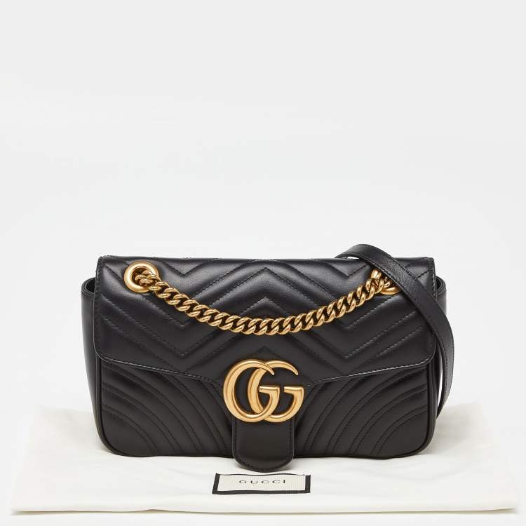 Pre Owned Gucci Black Matelassé Leather Small GG Marmont Shoulder Bag