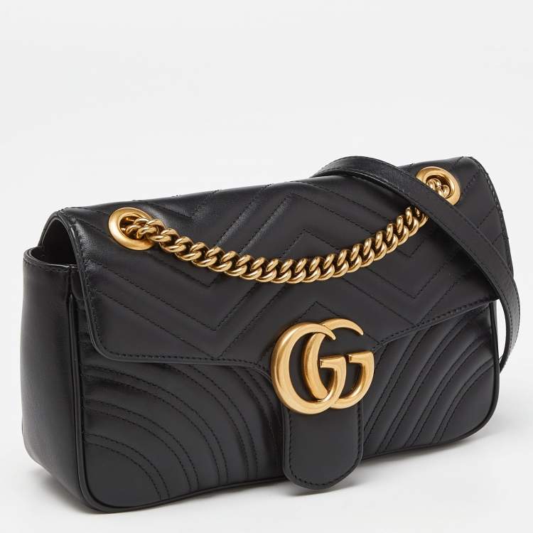 Pre Owned Gucci Black Matelassé Leather Small GG Marmont Shoulder Bag