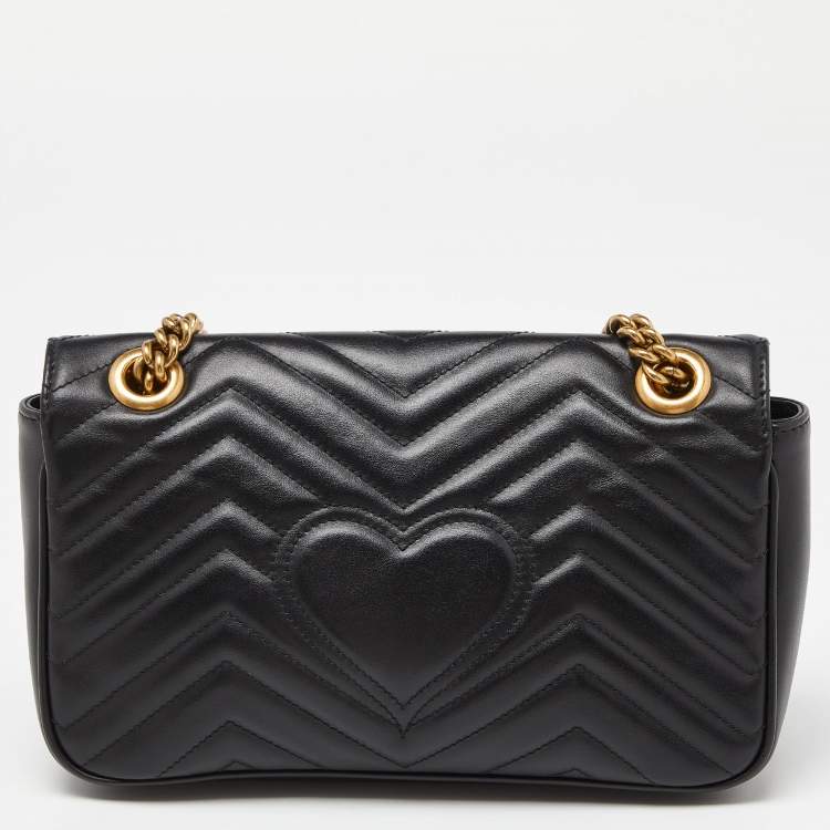 Pre Owned Gucci Black Matelassé Leather Small GG Marmont Shoulder Bag