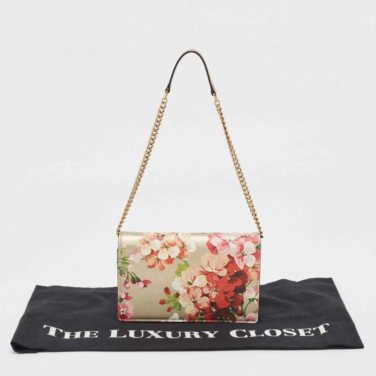 Pre Owned Gucci Multicolor GG Blooms Leather Flap Wallet on Chain 