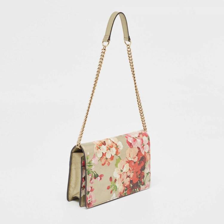 Pre Owned Gucci Multicolor GG Blooms Leather Flap Wallet on Chain 