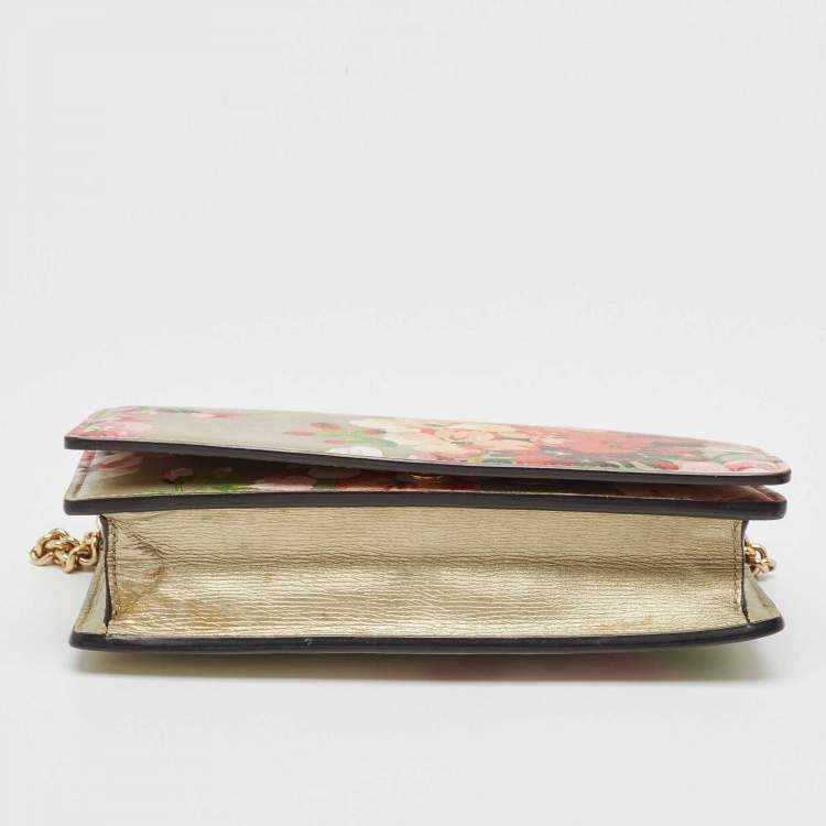 Pre Owned Gucci Multicolor GG Blooms Leather Flap Wallet on Chain 