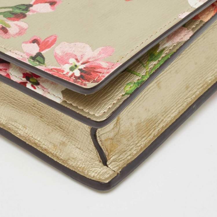 Pre Owned Gucci Multicolor GG Blooms Leather Flap Wallet on Chain 