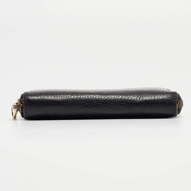 Pre Owned Gucci Black Leather Logo Zip Purse 