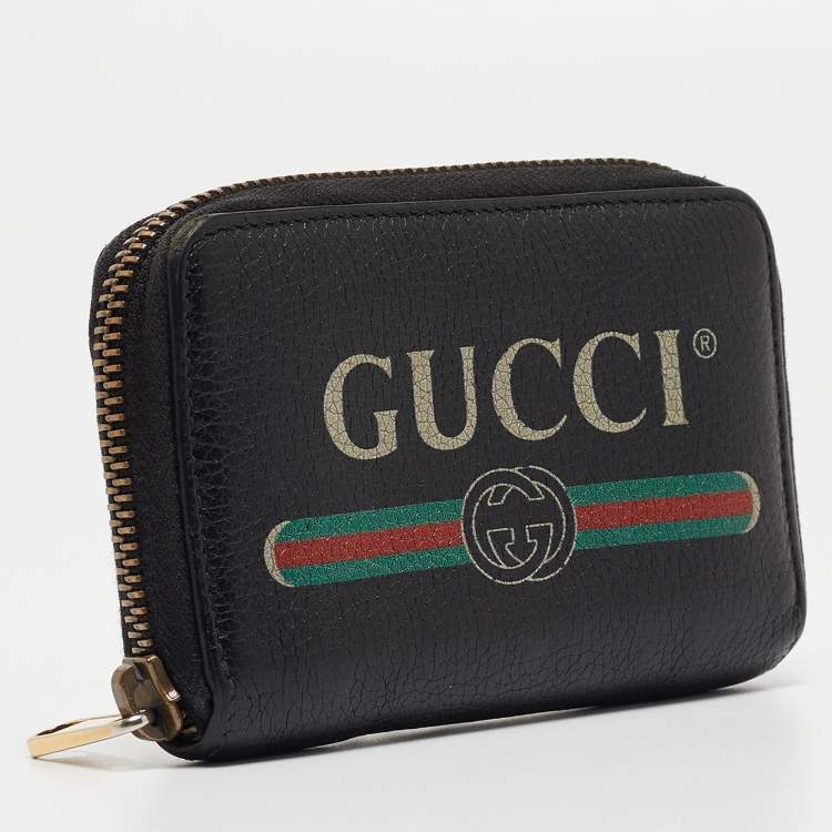 Pre Owned Gucci Black Leather Logo Zip Purse 