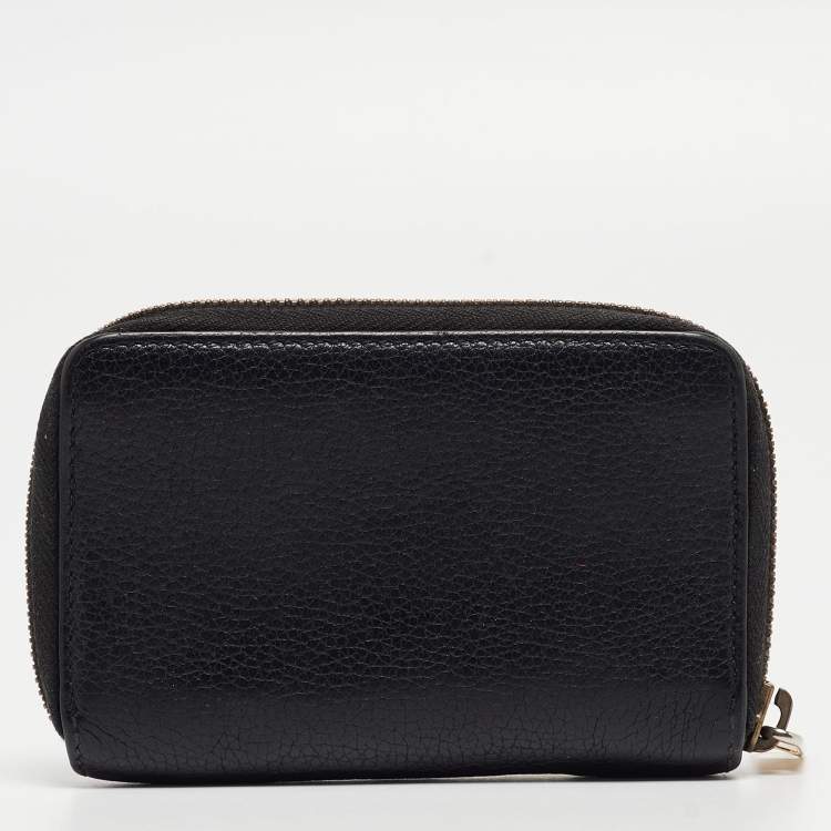 Pre Owned Gucci Black Leather Logo Zip Purse 