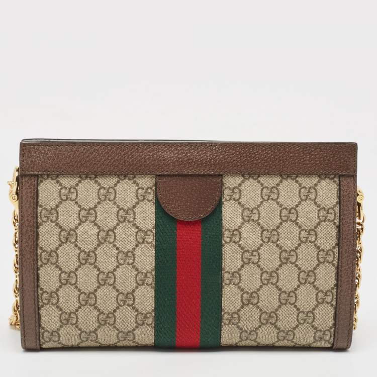 Pre Owned Gucci Brown/Beige GG Supreme Canvas Small Ophidia Shoulder Bag