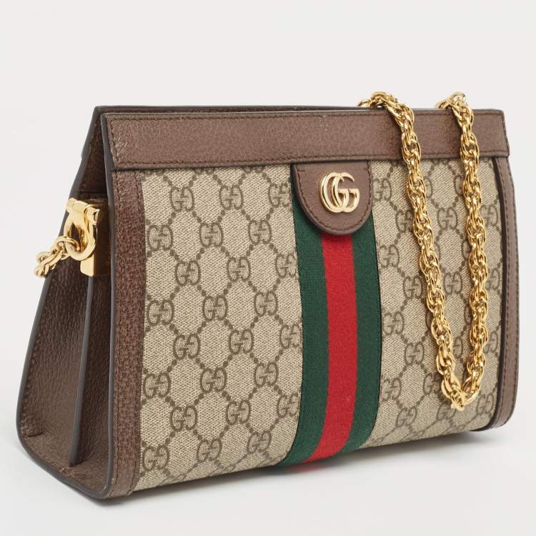 Pre Owned Gucci Brown/Beige GG Supreme Canvas Small Ophidia Shoulder Bag