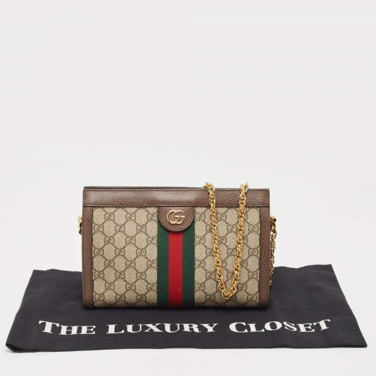 Pre Owned Gucci Brown/Beige GG Supreme Canvas Small Ophidia Shoulder Bag