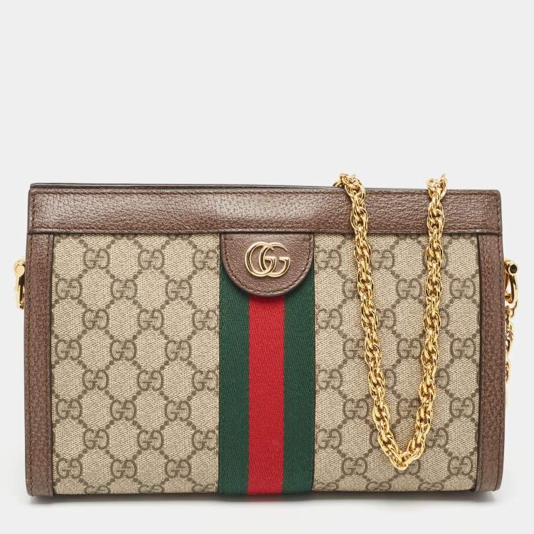 Pre Owned Gucci Brown/Beige GG Supreme Canvas Small Ophidia Shoulder Bag