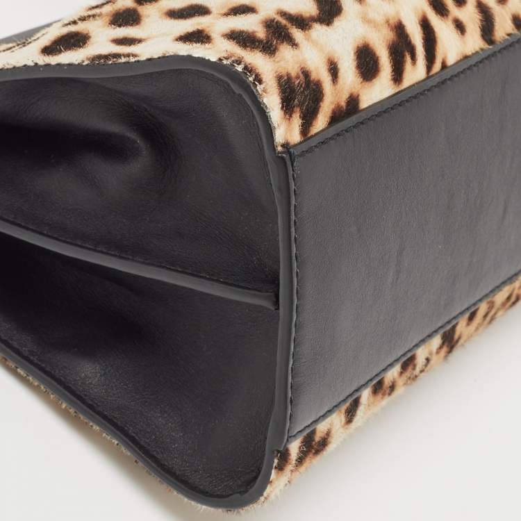 Pre Owned Gucci Beige/Black Leopard Print Calfhair and Leather Mini Nymphaea Bamboo Top Handle Bag