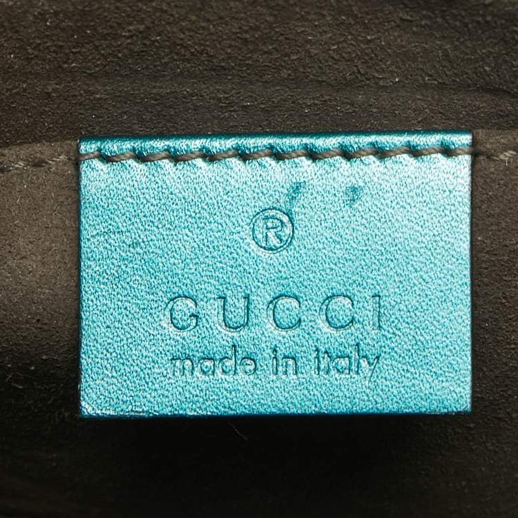 Pre Owned Gucci Metallic Teal Crinkled Leather Small Padlock Shoulder Bag