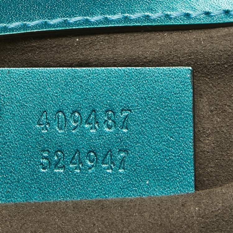 Pre Owned Gucci Metallic Teal Crinkled Leather Small Padlock Shoulder Bag