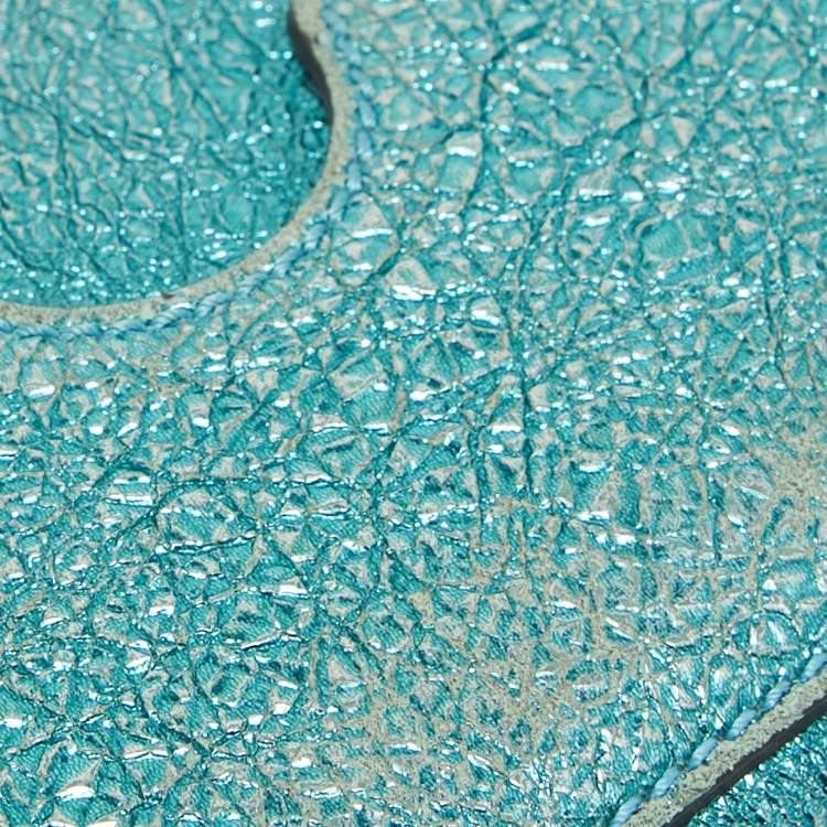 Pre Owned Gucci Metallic Teal Crinkled Leather Small Padlock Shoulder Bag