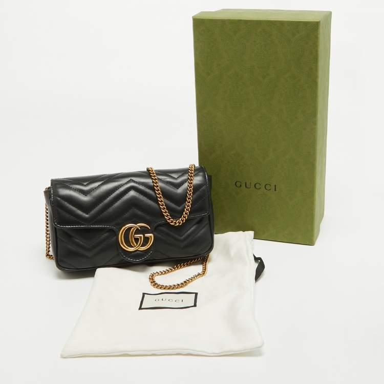 Pre Owned Gucci Black Matelasse Leather Mini GG Marmont Shoulder Bag