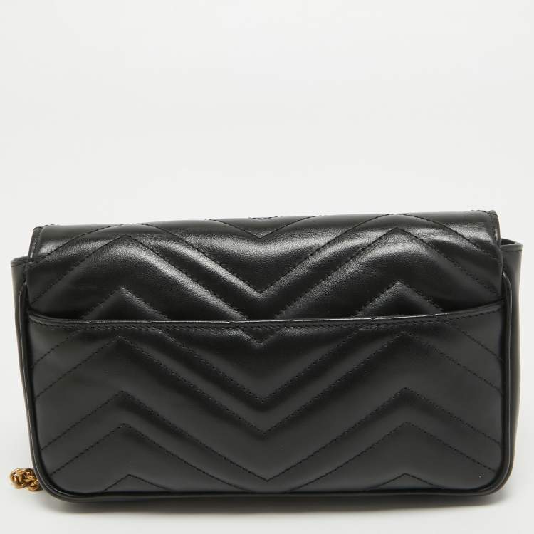 Pre Owned Gucci Black Matelasse Leather Mini GG Marmont Shoulder Bag