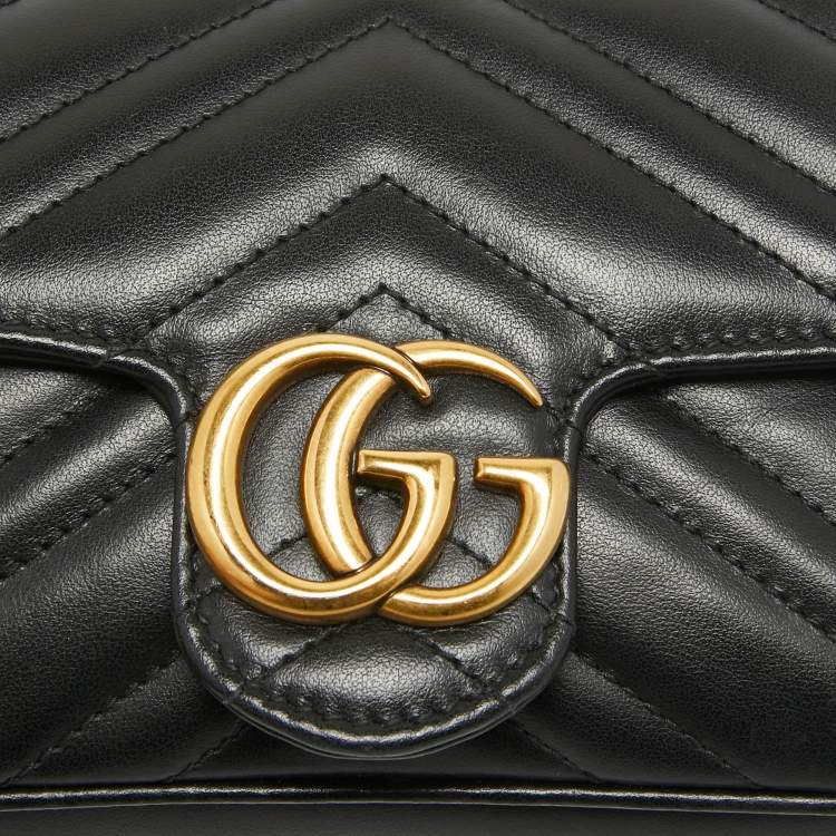 Pre Owned Gucci Black Matelasse Leather Mini GG Marmont Shoulder Bag