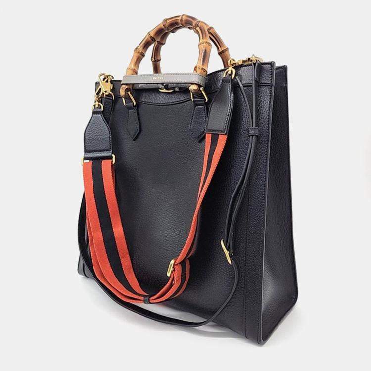 Pre Owned Gucci Black Leather Large Diana Tote Bag