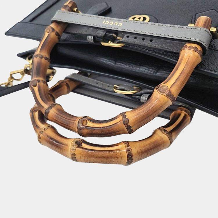 Pre Owned Gucci Black Leather Large Diana Tote Bag