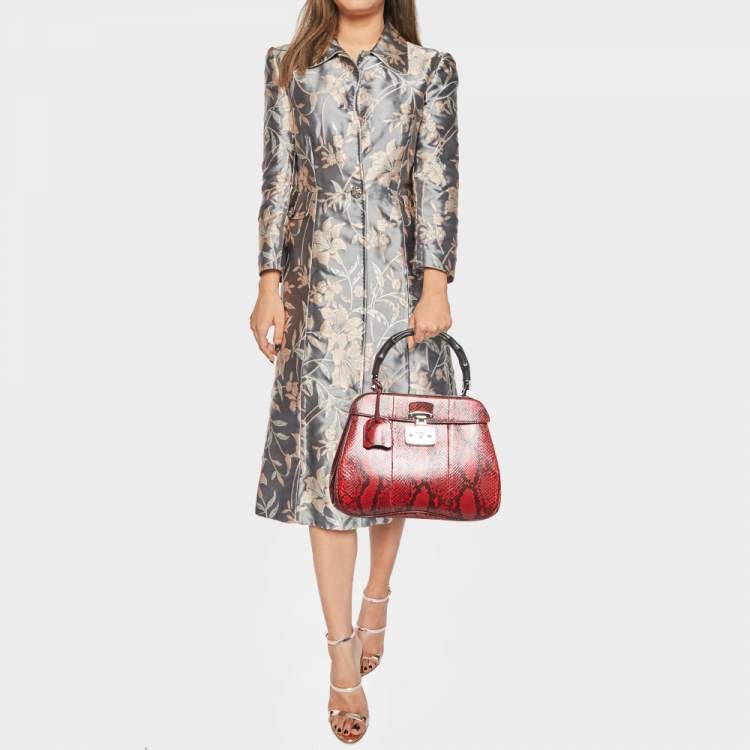 Pre Owned Gucci Red Python Medium Lady Lock Top Handle Bag