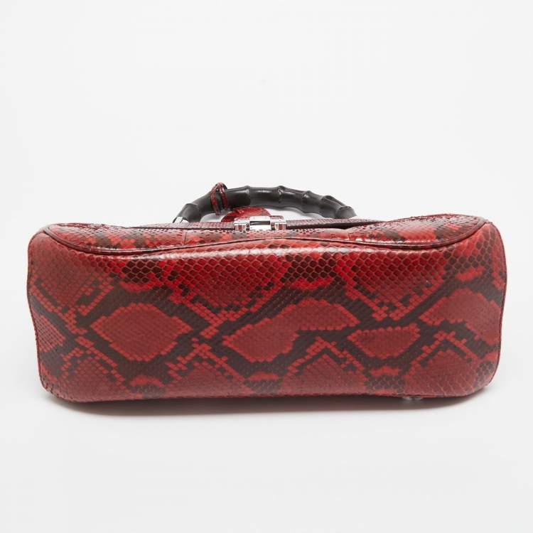 Pre Owned Gucci Red Python Medium Lady Lock Top Handle Bag