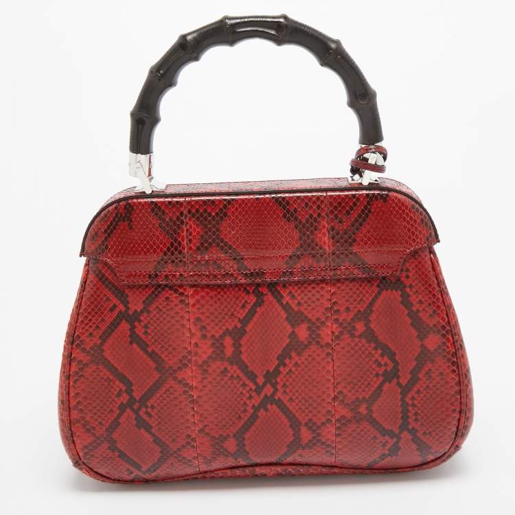 Pre Owned Gucci Red Python Medium Lady Lock Top Handle Bag