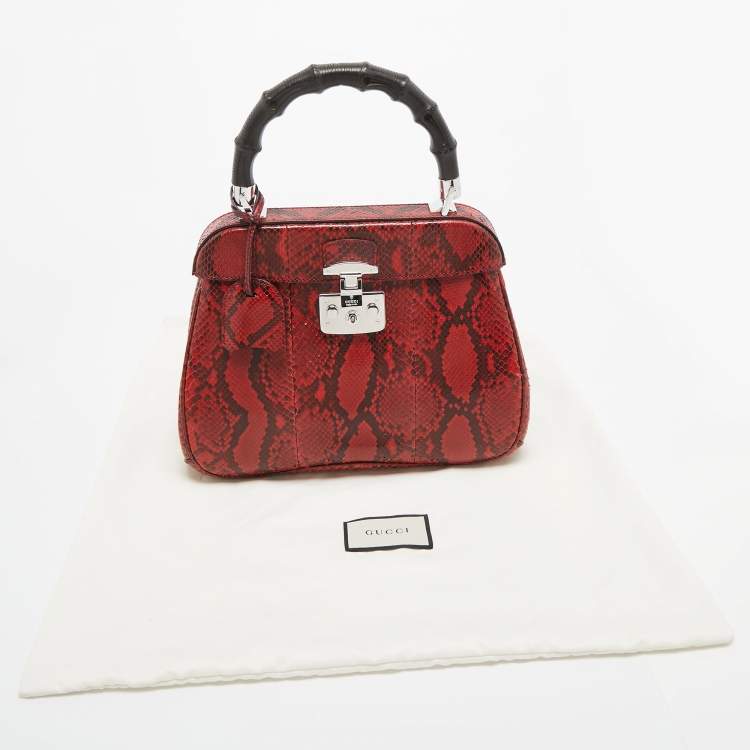 Pre Owned Gucci Red Python Medium Lady Lock Top Handle Bag